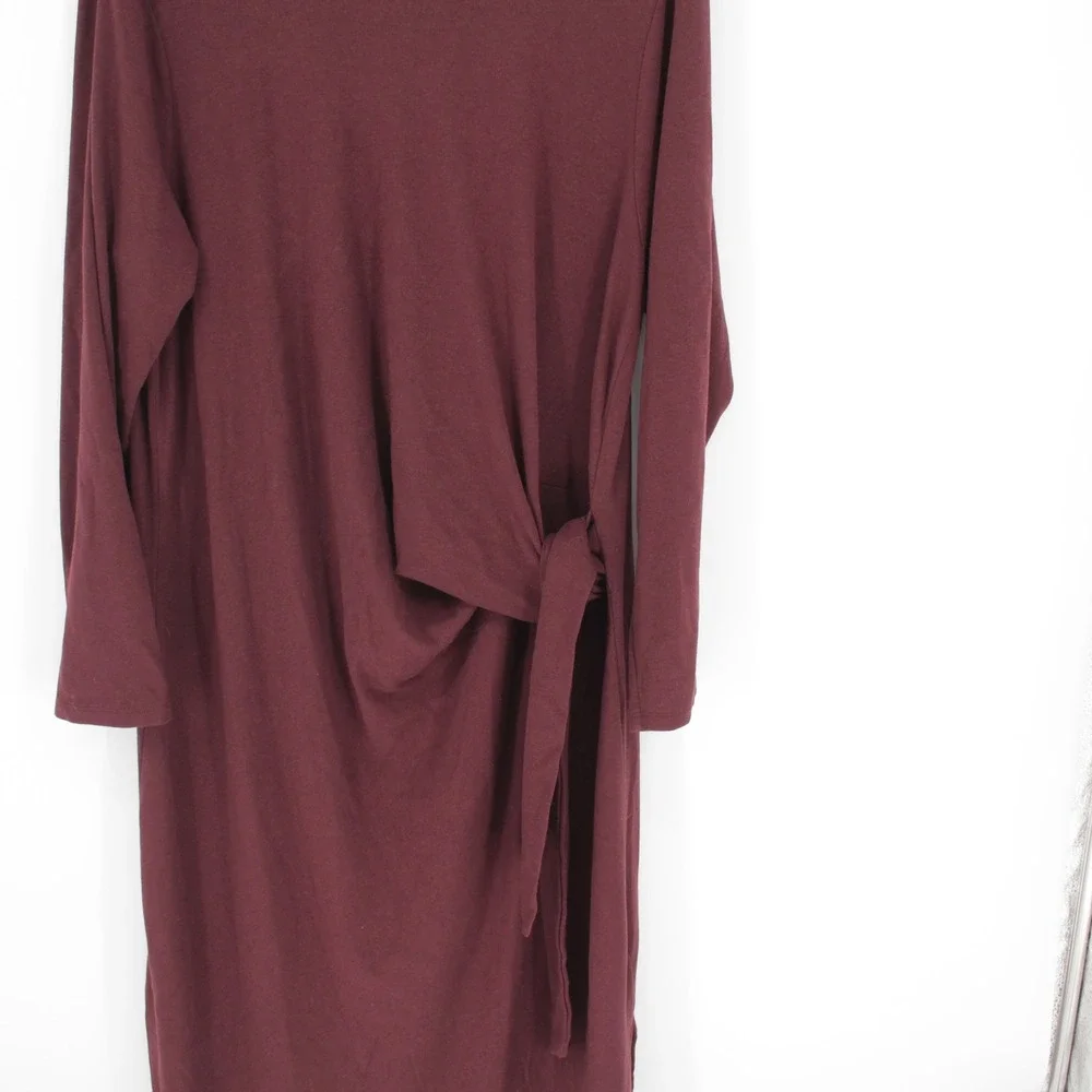 Gap Women's Burgundy Side Tie Long Sleeve Midi T-Shirt Dress Size‎ XXL